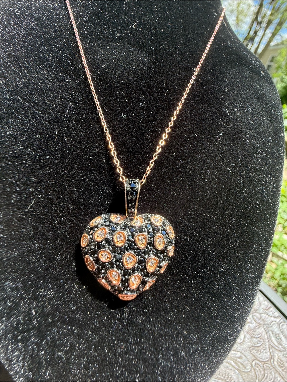 New in Box Freida Rothman 925 Sterling Animal Print Heart Necklace Rose Gold - Picture 5 of 9